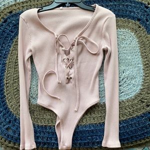 Pink Lace-Up Bodysuit